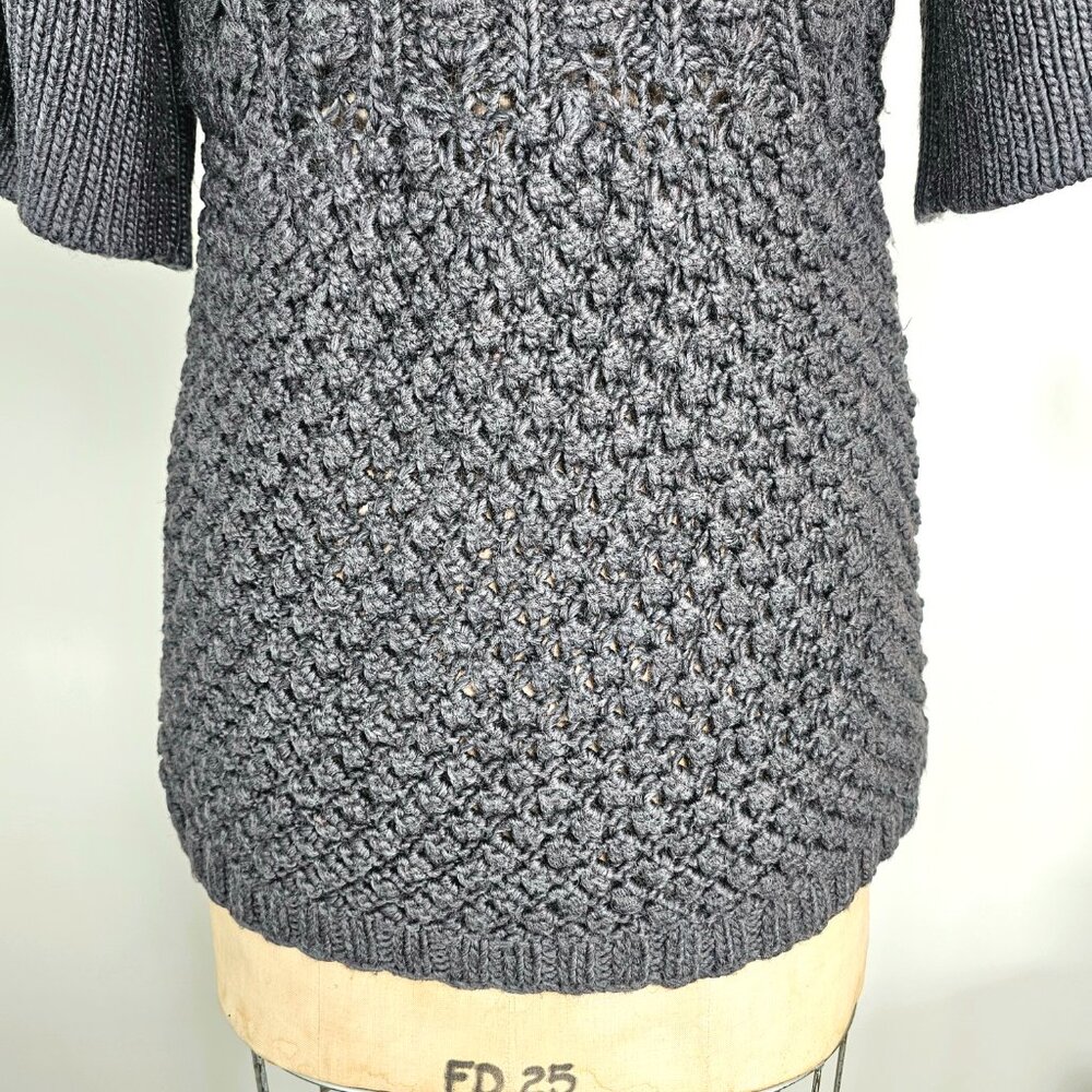 U Knits Charcoal Pointelle Shawl Collar Cardigan Sweater Medium - Picture 6 of 13